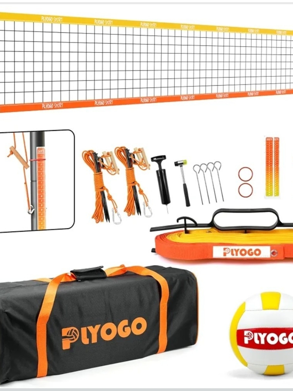 PLYOGO Volleyball Net Set 32ft Portable Outdoor Backyard Beach Net Aluminum Pole